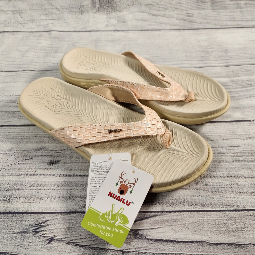 Kuailu Women's 7 Orthotic Flip Flops Peach Woven Comfort Sandals KW911-2503